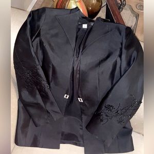 Elegant Three Piece Beautiful Black Suit with sequins designs on sleeves.